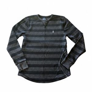 Volcom Dark Grey & Black Marl Striped Long Sleeve Shirt Mens Size Medium